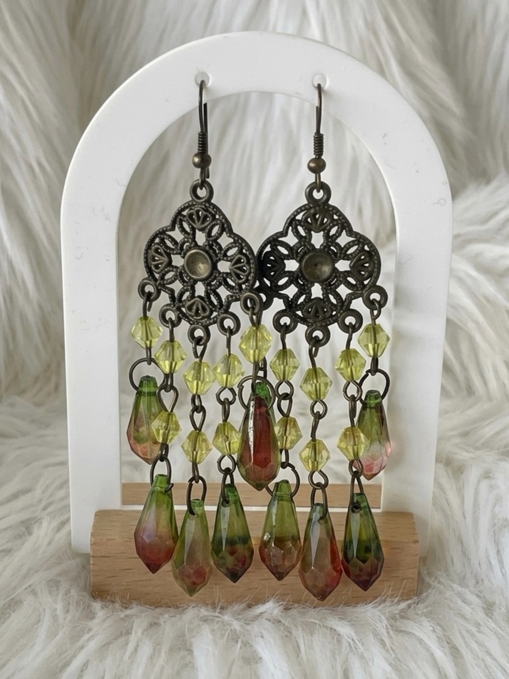 Boho Chandelier Earrings Green Beaded Dangles